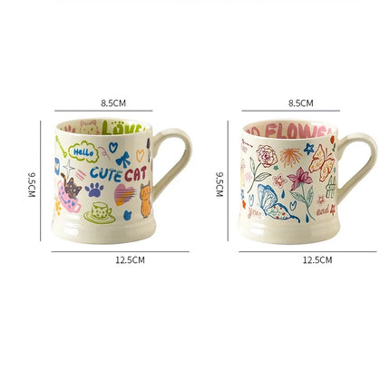 Taza de cerámica con estampado de flores francesas de 370 ml