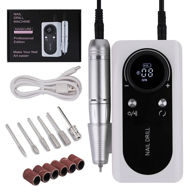 Ponceuse à ongles électrique rechargeable haute vitesse 45 000 tr/min avec écran LCD pour manucure et polissage