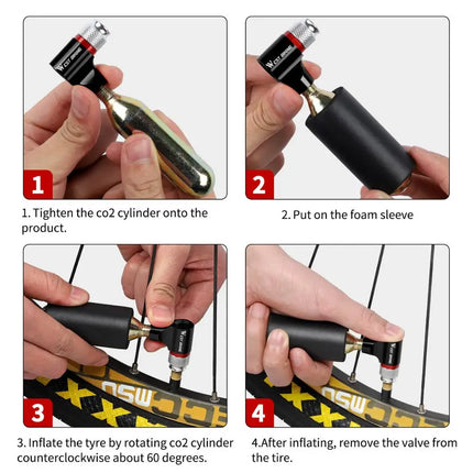 Mini pompe à vélo portable avec gonfleur de CO2 pour valves Presta et Schrader