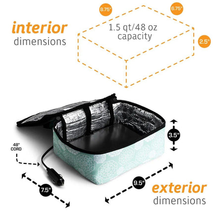 12V Aqua Floral Portable Food Warmer Tote for Meals on the Go - Wnkrs