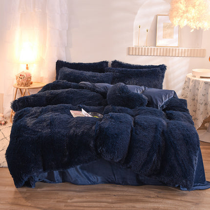 Luxury Thick Fleece Duvet Cover Queen King Winter Warm Bed Quilt Cover Pillowcase Fluffy Plush Shaggy Bedclothes Bedding Set Winter Body Keep Warm - Wnkrs