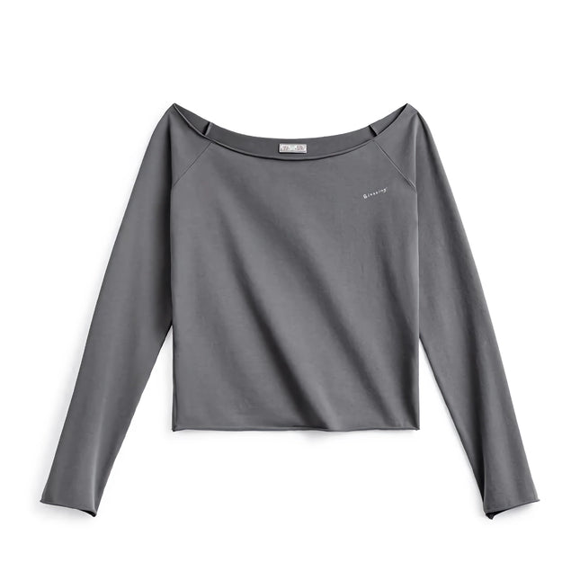 T-shirt gris élégant à manches longues et col bateau pour femme