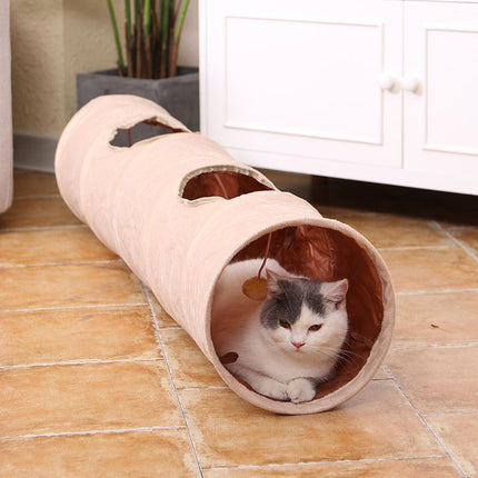 Tunnel pliable en daim pour chat avec balle interactive