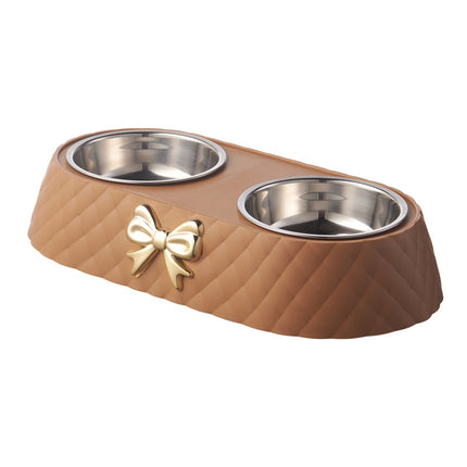 Gamelle double de luxe pour animaux de compagnie avec motif nœud papillon