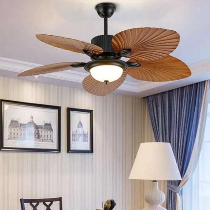 52" Tropical Palm Leaf Blade Ceiling Fan with Dimmable LED Chandelier and Remote Control - Wnkrs