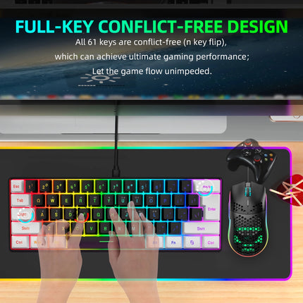 Combo de teclado y mouse para juegos con cable al 60 %: retroiluminación RGB, liviano, ergonómico para computadora portátil