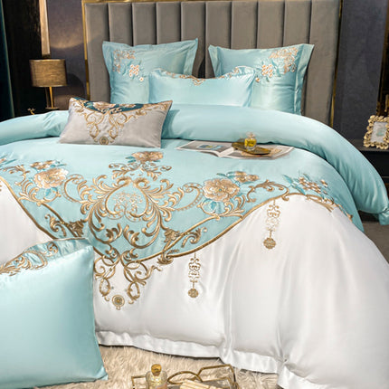 European Champagne Flower Embroidery Four-piece Luxury Bedding Set - Wnkrs