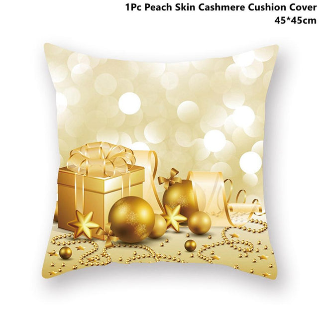 Golden Christmas Embroidered Cushion Cover