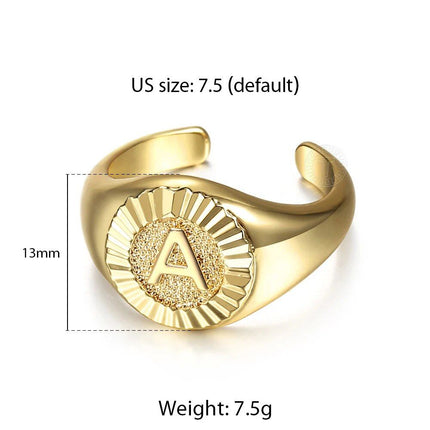 Gold Color Chunky Initial Open Ring - Wnkrs