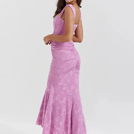 Elegant Ruffled Evening Maxi Dress with Zipper Detail