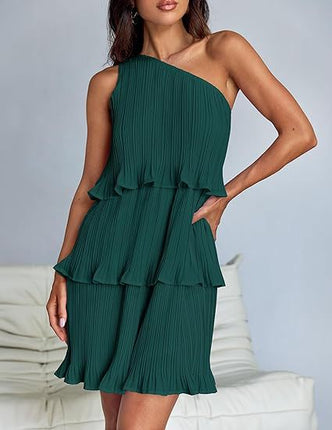 Women's Shoulder Layered Stitching Hem Dress