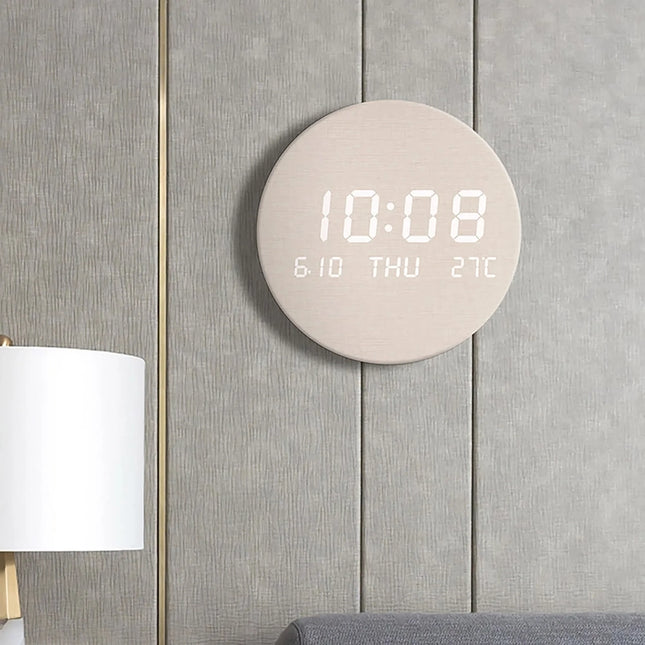 Horloge murale LED en bois avec affichage de la température, silencieuse, style nordique