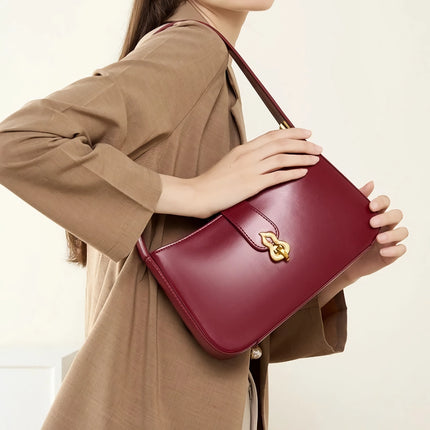 Sac à bandoulière en cuir véritable rouge vin de luxe en demi-lune pour femme