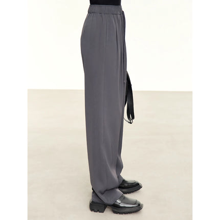 Pantalon d'automne droit minimaliste pour femme - Pantalon ample décontracté élastique à cordon de serrage