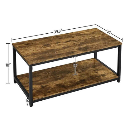 Rustic Industrial Coffee Table with Storage Shelf - Wnkrs