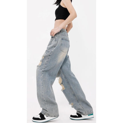 Chic Streetwear Gradient Washed Jeans with Wide Leg Design
