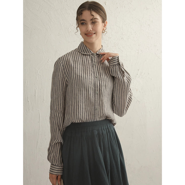 Camisa de manga larga de lino y algodón a rayas vintage