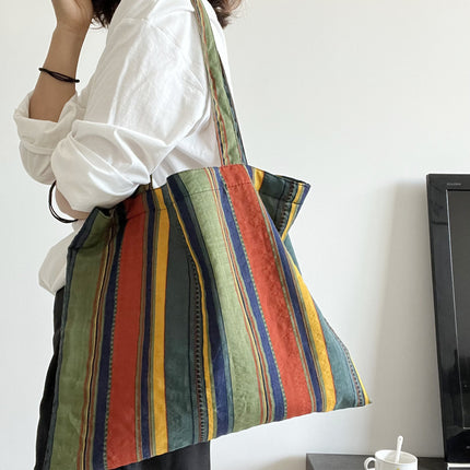 Bolso de hombro de lona con rayas vintage