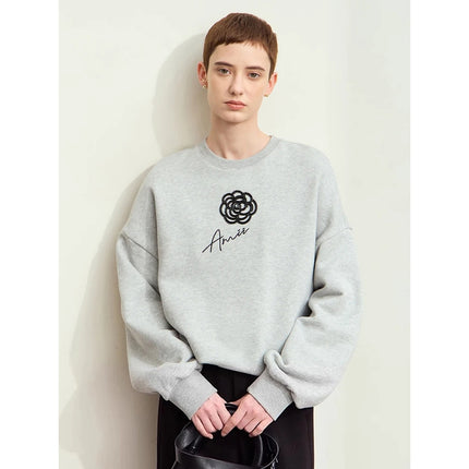 Trendy Autumn Cotton Brushed Hoodies with Rose Embroidery