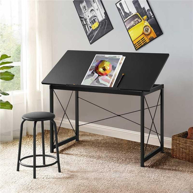 Adjustable Black Drafting Table with Tilt Surface & Sturdy Metal Frame - Wnkrs