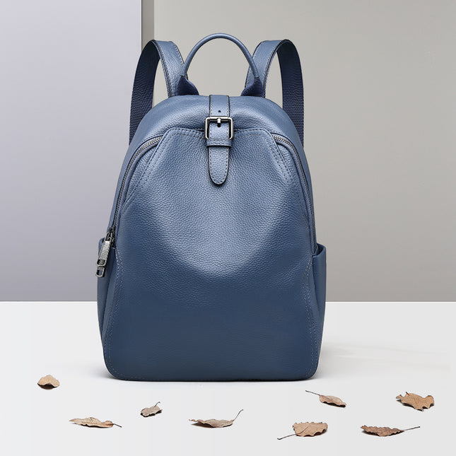 Sac à dos élégant en cuir bleu gris pour femme