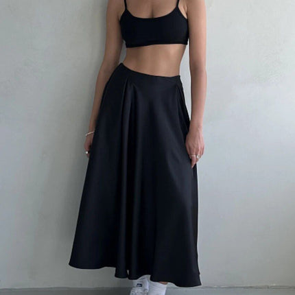 Elegant High Waist Satin Maxi Skirt for Women