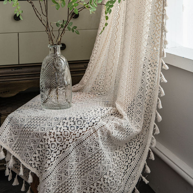 Translucent American Country Hollow Crochet Curtain - Wnkrs