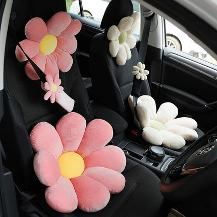 Soft Flower Car Neck & Waist Pillow with Safety Seat Belt Shoulder Pad - Wnkrs