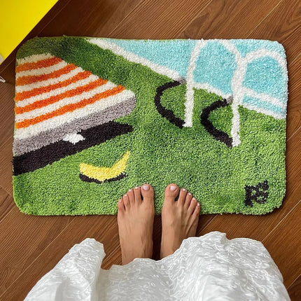 Felpudo con mechones suaves y estampado de piscina: alfombra para dormitorio y baño