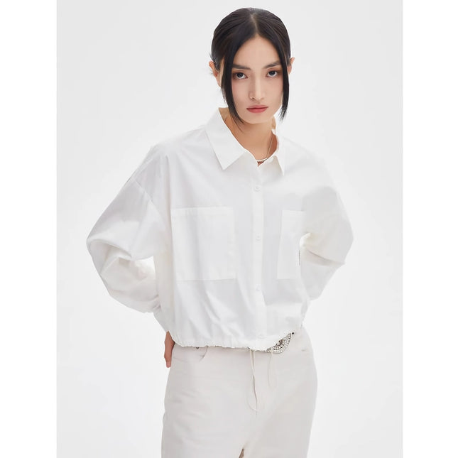 Blusa de manga larga con solapa y botones para mujer