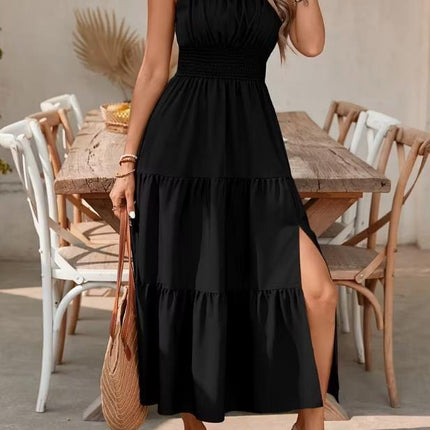Strapless Layered Waist-cinching Solid-color Slim-fit Dress