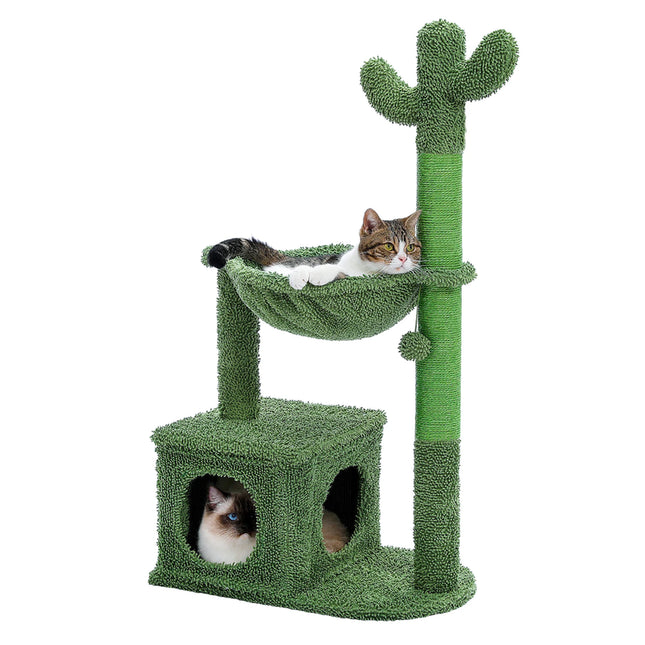 Arbre à chat en forme de cactus avec hamac, griffoir et corde en sisal