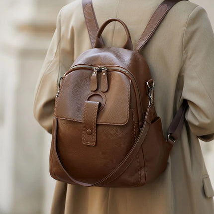 Sac à dos élégant en cuir véritable pour femme