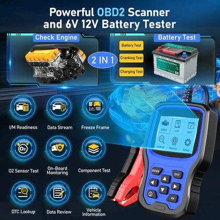 Pro 2-in-1 OBD2 Scanner and Battery Tester for Enhanced Vehicle Diagnostics - Wnkrs