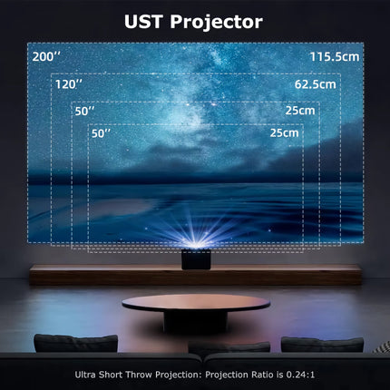 Proyector de cine en casa 3D 1080P de enfoque ultracorto con Bluetooth y WiFi