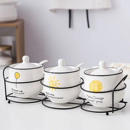 Ensemble de pots à épices en céramique avec cuillère et couvercle pour assaisonnement de cuisine