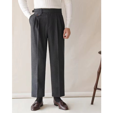 Pantalones de traje de color liso con cintura alta para hombre de otoño