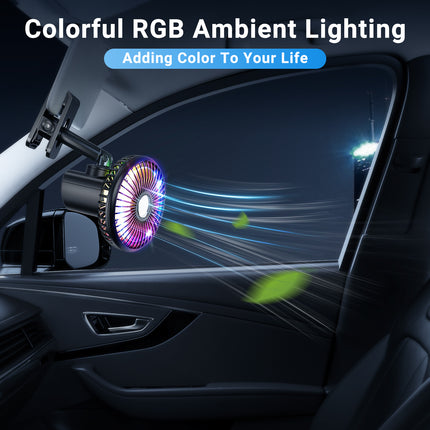 Portable 2000mAh Battery-Powered Car Cooling Fan with RGB Ambient Light & Automatic Swivel