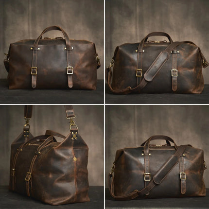 Sac de voyage vintage en cuir véritable pour homme