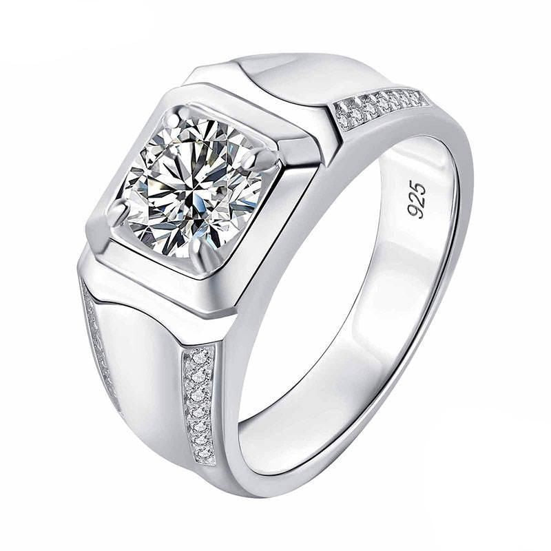 Luxurious 925 Sterling Silver 2Ct Moissanite Men's Wedding Ring