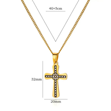 Stainless Steel Cross Pendant Necklace with Cubic Zirconia – Religious Trendy Jewelry