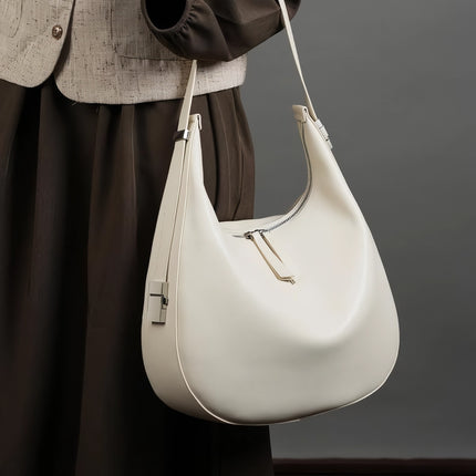 Sac bandoulière luxueux en cuir souple - Sac lune de grande capacité pour femme