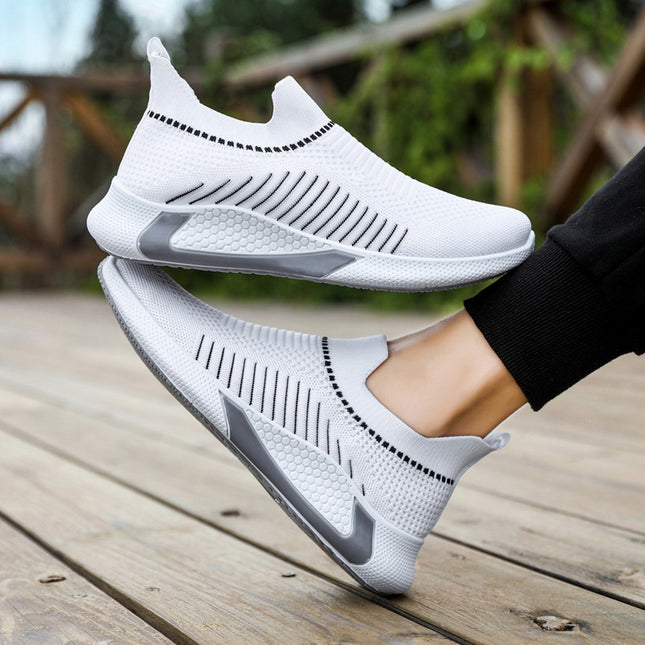 Fashion Mesh Sock Shoes With Striped Design Men Outdoor Breathable Slip-on Sneakers Csuale Lightweight Running Sports Shoes - Wnkrs