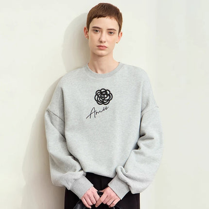 Trendy Autumn Cotton Brushed Hoodies with Rose Embroidery