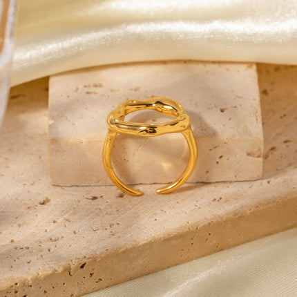 18K Gold Plated Stainless Steel Geometric Ring for Women