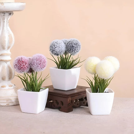 3PCS Artificial Hairy Ball Bonsai for Home and Office Decor