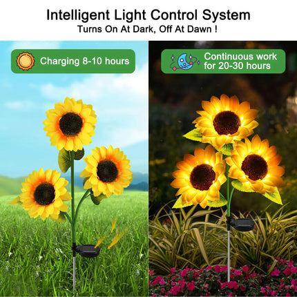 Paquete de 2 luces solares de girasol para jardín: luces decorativas para exteriores para patio y jardín