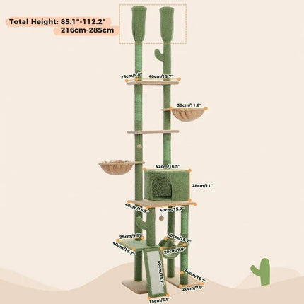 Cactus Floor-to-Ceiling Cat Tower 7-Tier Adjustable Activity Center - Wnkrs