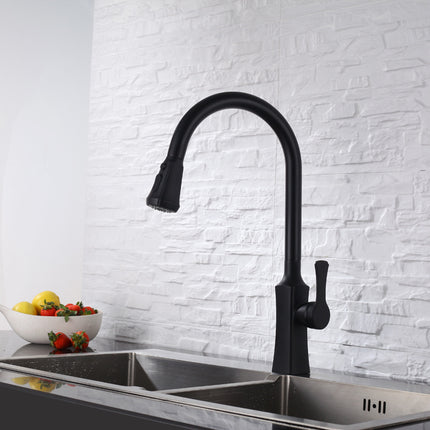 Hot And Cold Kitchen Black Pull-out Rotating Sink Faucet - Wnkrs