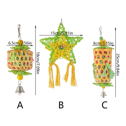 Jouet à mâcher en rotin de bambou coloré avec broyeur de nourriture pour perroquets